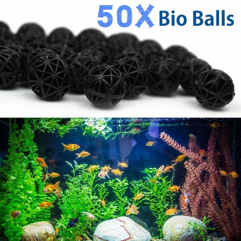Marine Fish Tank - 50個入り 16mm アクアリウム用バイオフィルターボール 魚タンク・池用ろ過材 生化学的水質浄化フィルター マリンアクセサリーセット