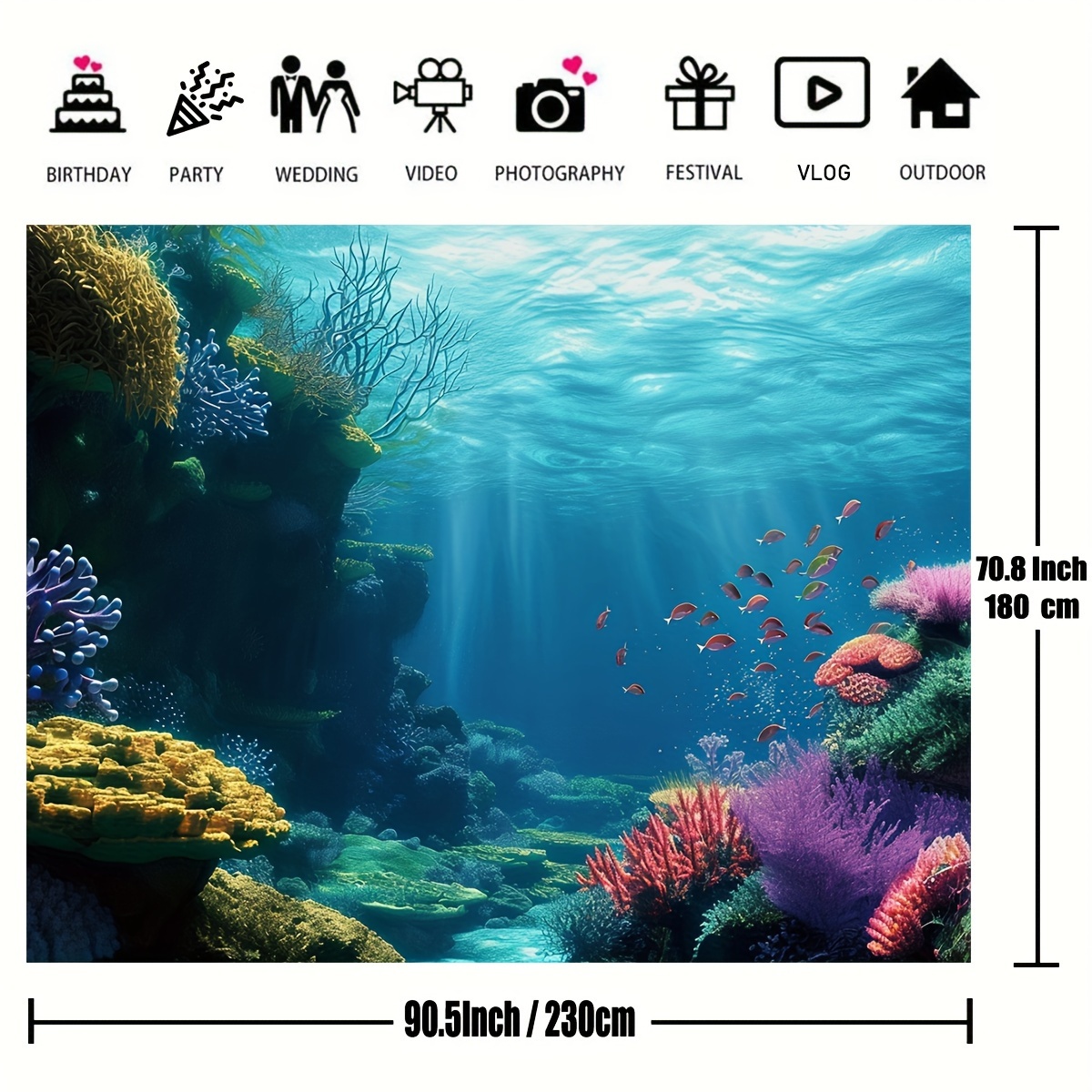 1枚入り。水中のサンゴ礁、魚、海の風景を描いた2Dの平面タペ - Marine Aquarium のレビューと価格