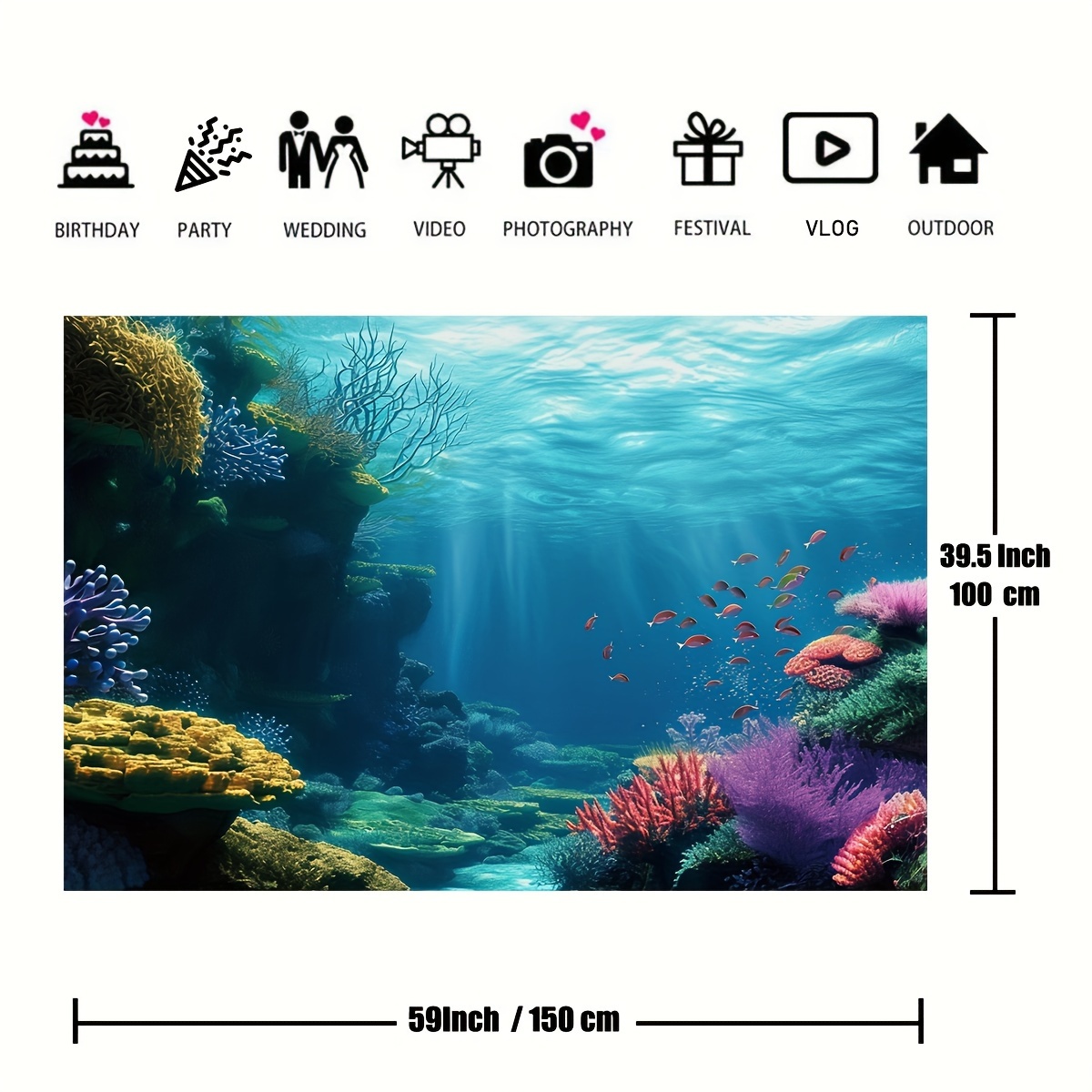1枚入り。水中のサンゴ礁、魚、海の風景を描いた2Dの平面タペ - Marine Aquarium のレビューと価格